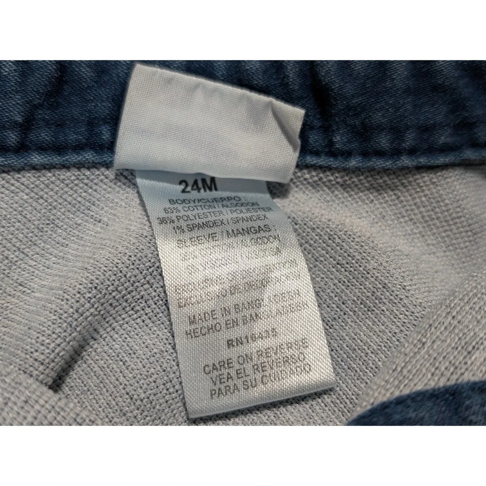 Nannette Kids Boys 24M Denim Mixed Media Button Up Shirt Gray Sleeves Patches‎